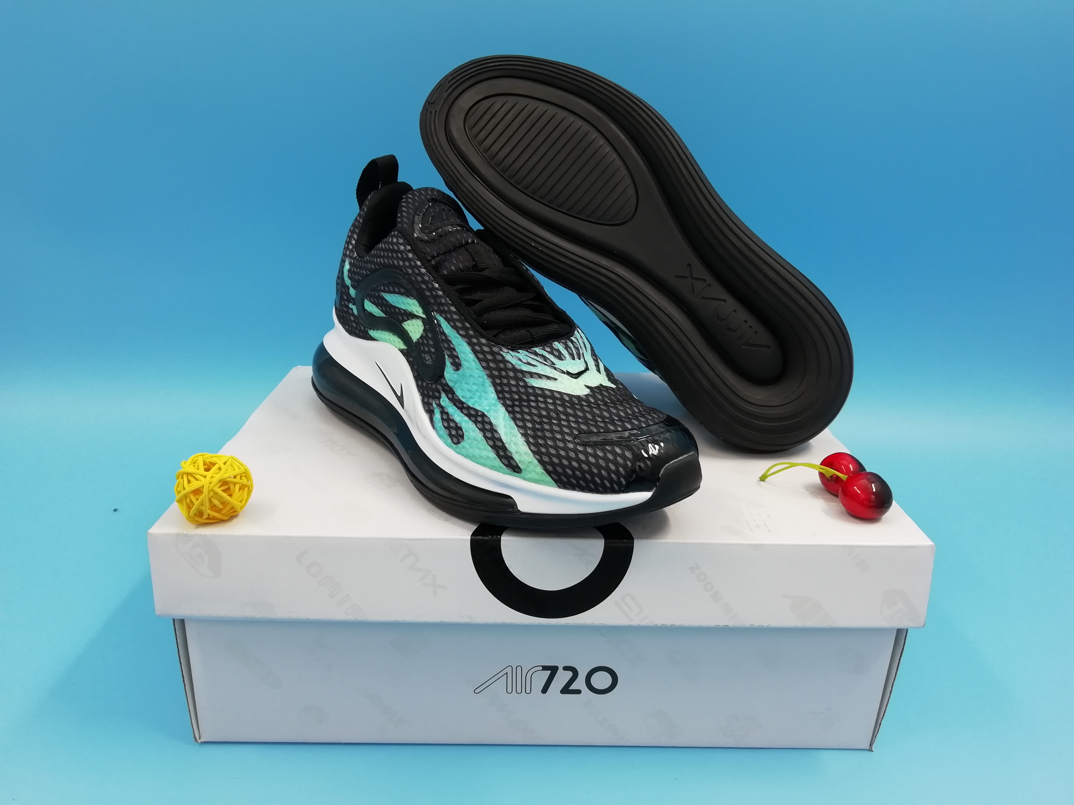 Women Nike Air Max 720 Fire Black Blue White Shoes - Click Image to Close